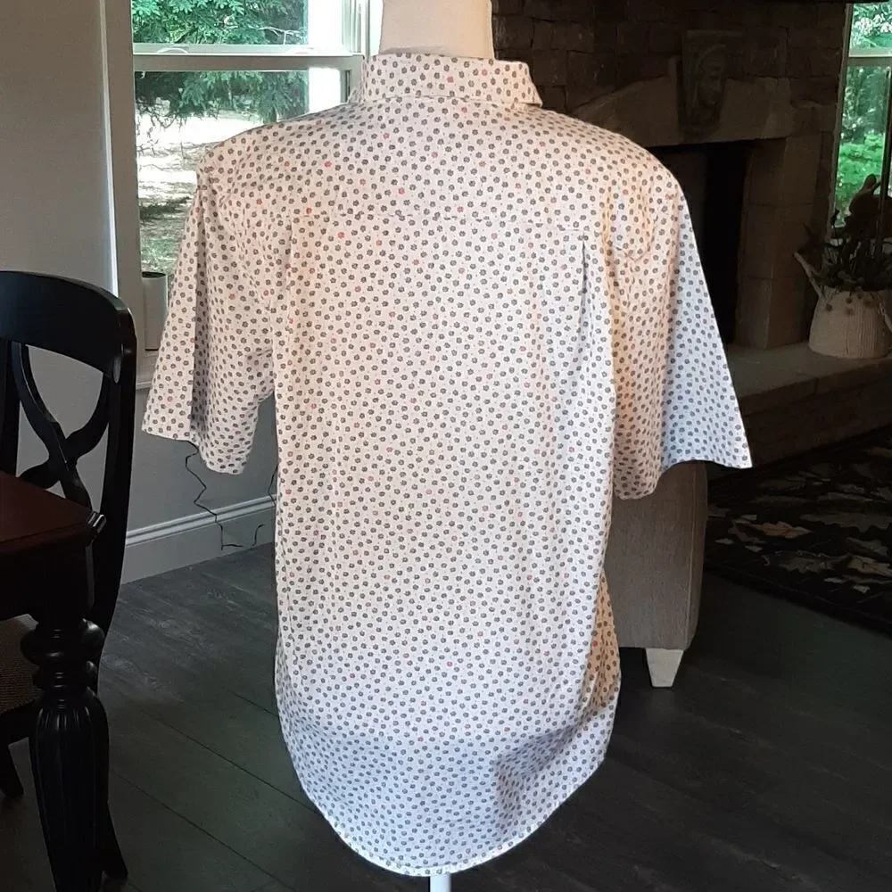 George S/CH 34-36 White with Blue and Red Print Button Down